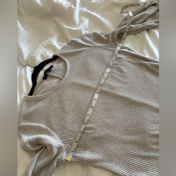 Dynamite Beige Ribbed Elegant Long Sleeve Dress Tied at the Waist - Picture 6 of 8